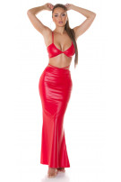 Sexy faux leder jurk met xl split rood